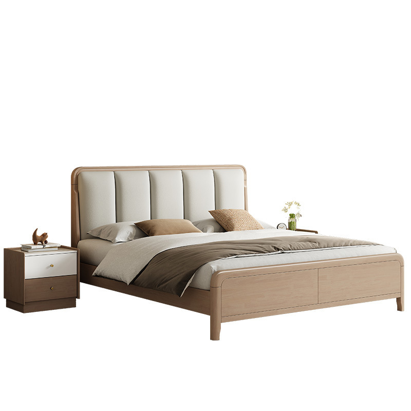 Moderno minimalista cama de madera maciza dormitorio principal 1,8 m cama doble 1,5 m cama individual hogar registro viento suave cama de madera maciza