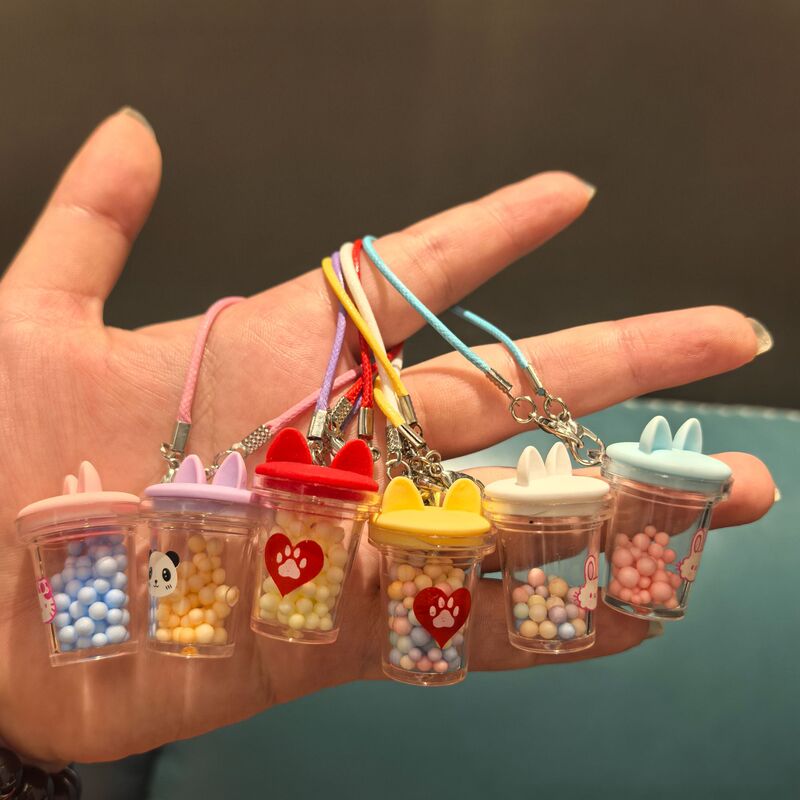 Cute Cartoon Cat Ears Milk Tea Cup Keychain Girls Accessories Best Friend School Bag Pendant Car Pendant Gift