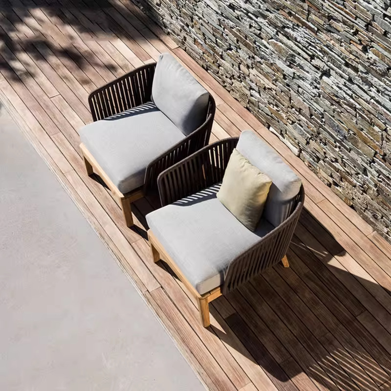 Nórdico al aire libre sofá simple nuevo sofá de madera sólida pie de caña mesa de té hotel villa sala modelo combinación