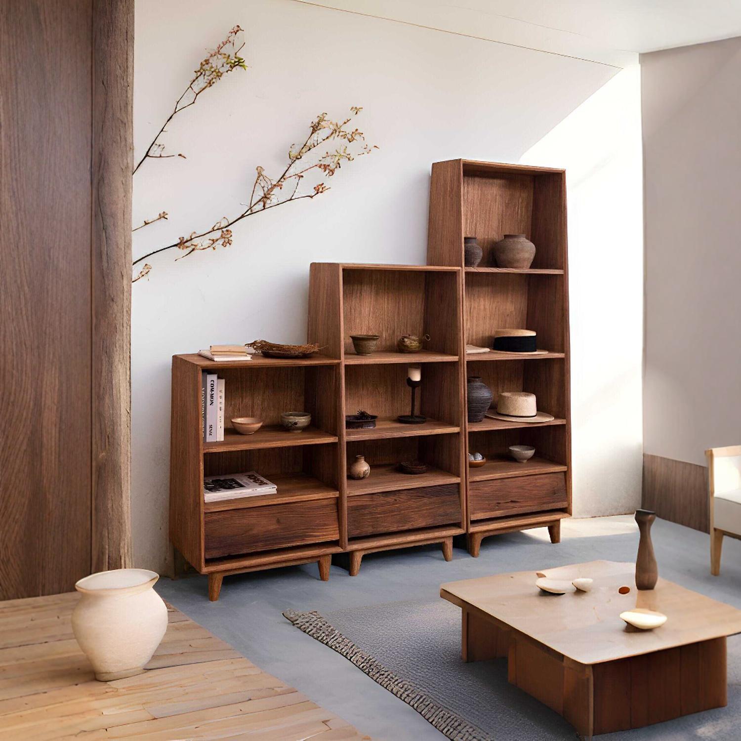 老榆木陈列柜实木展示架侘寂风玄关组合柜书柜民宿收纳置物柜花架