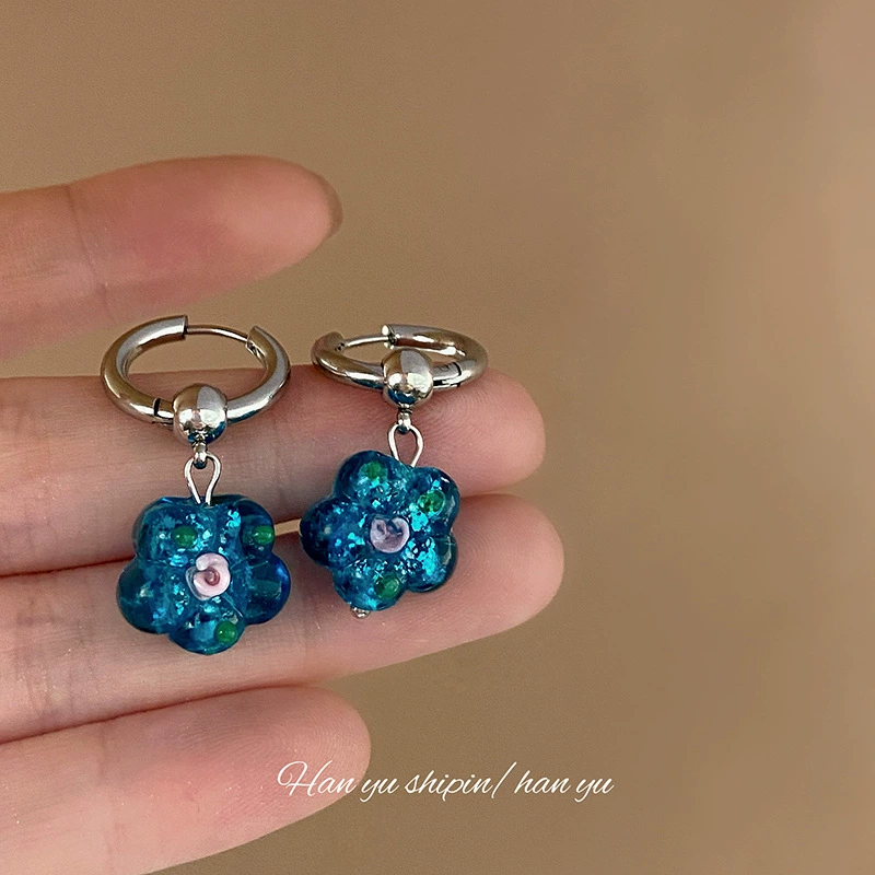 Brand transparent cute fashionable earrings, flowered, 2023 collection, simple and elegant design
