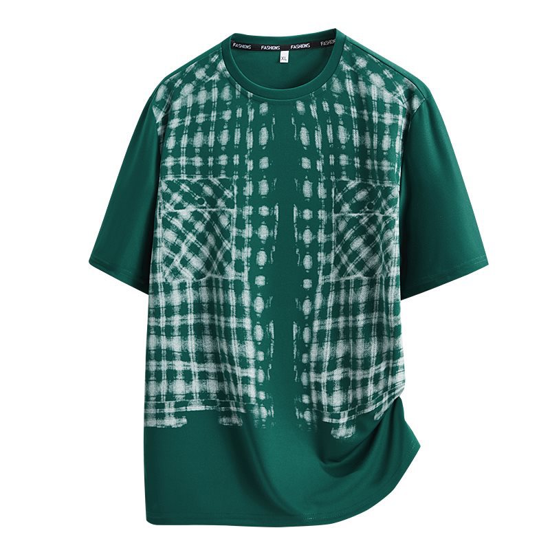 [Quick-drying, high-volume short-sleeved shirt] Faux shirt camouflage American style short-sleeved drop-shoulder T-shirt for men, summer loose fit, round shape.