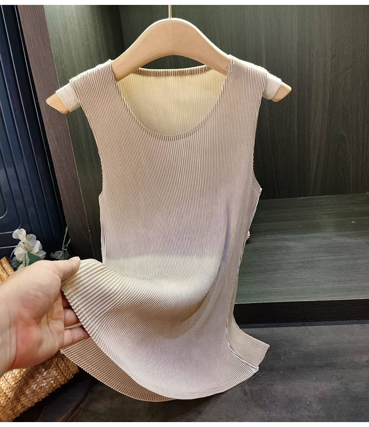 Áo ba lỗ xếp ly cổ tròn trơn màu thời trang nữ mùa hè — Màu đen, Màu xám đậm, Màu trắng, Màu xám chi tiết 12