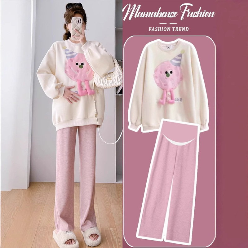 Maternity Set 2026 New Style Spring Autumn Winter Fashionable Trendy Casual Loose Top Sweatshirt Pants Two-Piece Set
