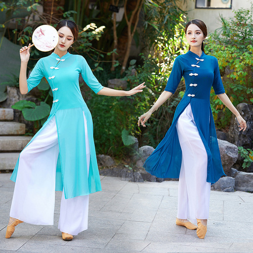 Square dance spring and summer new classical dance ethnic dance cheongsam body rhyme performance practice dance mesh gauze women's suit