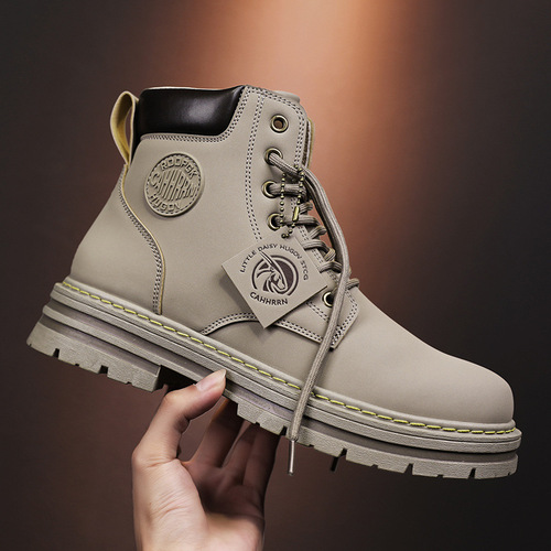 Seven-hole four-color yellow boots, men's trend lace-up Martin boots, retro high-top polished big-head shoes, one piece for sale.