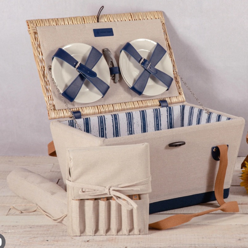 Comercio exterior canasta de picnic de sauce personalizada canasta de regalo con cubiertos de madera canasta de frutas de viento pastoral canasta de picnic de caña