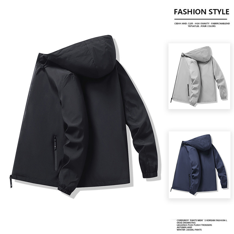 Daily Commuting Hooded Casual Jacket for Men, Windproof and Waterproof, Three-Color Simple Loose Solid Color Portable Versatile Jacket Daily Commuting Hooded Casual Jacket for Men, Windproof and Waterproof, Three-Color Simple Loose Solid Color Portable Versatile Jacket