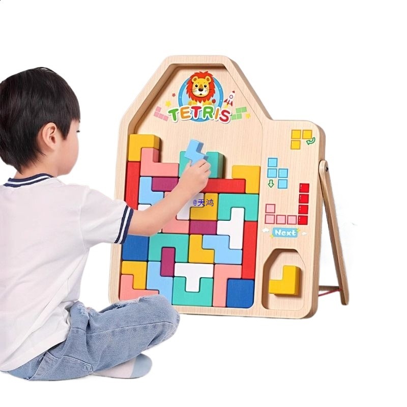 Tetris Building Block Puzzle for Children Aged 3 to 6, Educational Wooden Toy for Boys
