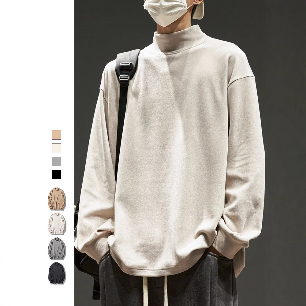 독일 벨벳 바닥 셔츠 남자의 가을과 겨울 기모 세미 하이 칼라 긴팔 티셔츠 소년 가을 옷 가을 코트