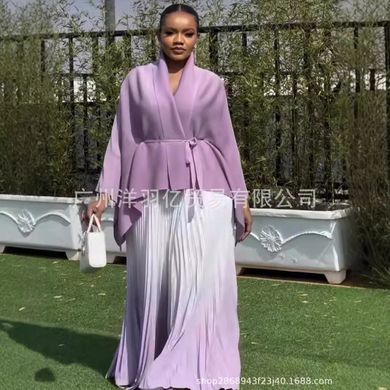 Miyake pleated cross-border Europe, America and Africa AliExpress gradient digital printing skirt suit