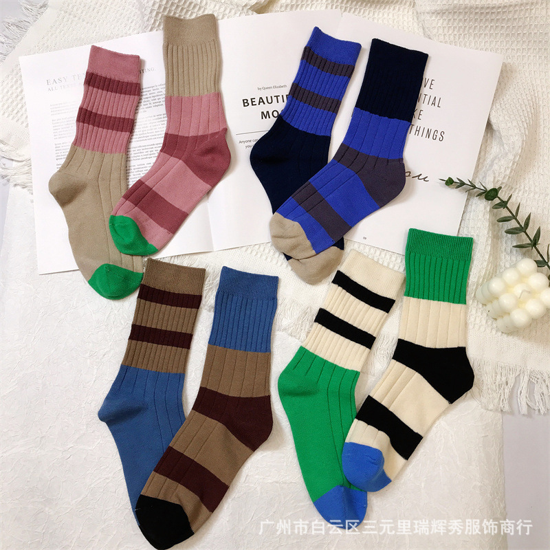 Carefully Selected European Socks for All Seasons, Trendy Contrasting Color Stripesd Color Matching Trendy Socks, Unisex Sweat-Absorbent and Versatile Mid-Calf Cotton Socks Carefully Selected European Socks for All Seasons, Trendy Contrasting Color Stripesd Color Matching Trendy Socks, Unisex Sweat-Absorbent and Versatile Mid-Calf Cotton Socks
