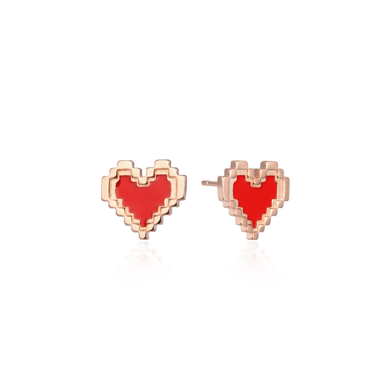 Precioso aretes 925 plata esterlina simple luz de lujo nicho diseño rojo pixel melocotón corazón pendientes de alto grado de las mujeres