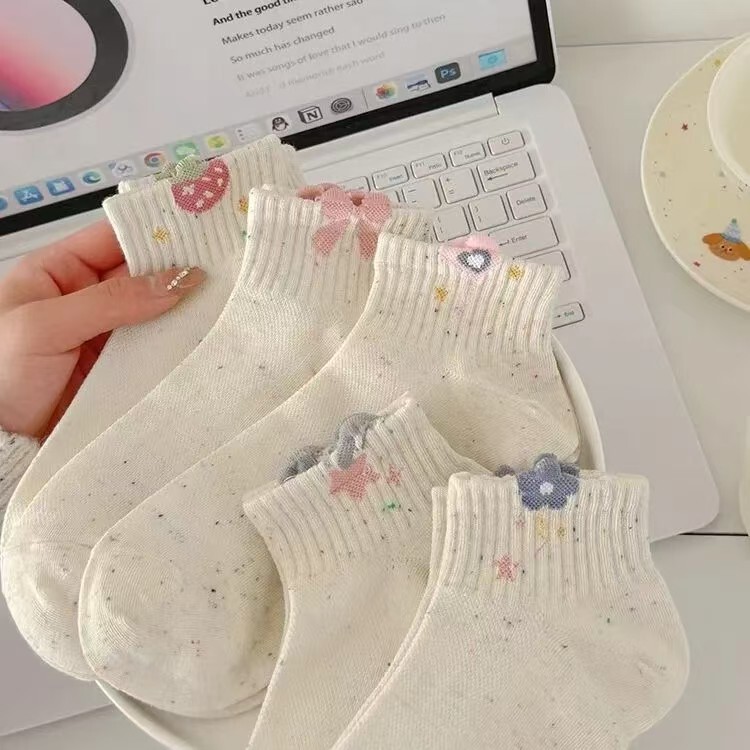 Dot Yarn Cartoon Socks Women's Spring and Summer Rabbit Short Socks Ins Trendy Cute Student Sports Short Shallow Mouth Boat Socks