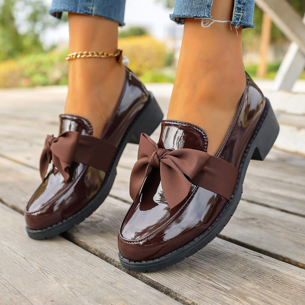 Damen-Retro-Schleifen-Lederschuhe, mittelhoher Absatz, britischer Stil, Frühling_voghion.com
