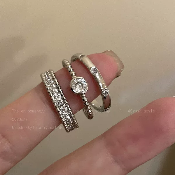 Plain Zircon Alloy Open Ring for Women Ins Niche Design High-End Index Finger Ring Simple Cold Style Ring