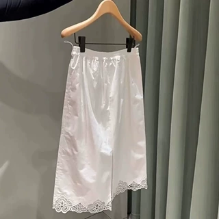 广州十三行高端爆款~美式复古温柔气质a字裙女夏季蕾丝拼接半身裙