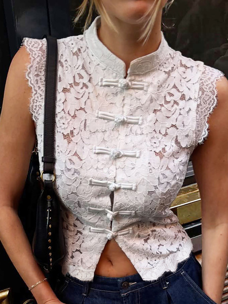 Solid color fitted comfortable elegant lace shirt sleevless