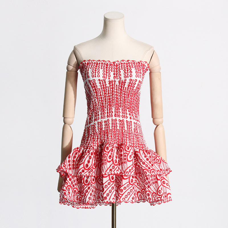 Elegant Ruffled Strapless Women's Dress For Spring Season_voghion.com