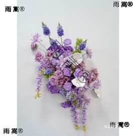婚礼装饰紫色壁挂花艺 KT板墙面摄影背景布置绢花挂花地排花雏菊