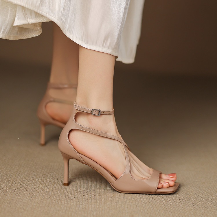 Giày cao gót nữ da thật mũi nhọn gót cao 9 cm — màu đen, màu trắng ngà, màu nude chi tiết 47