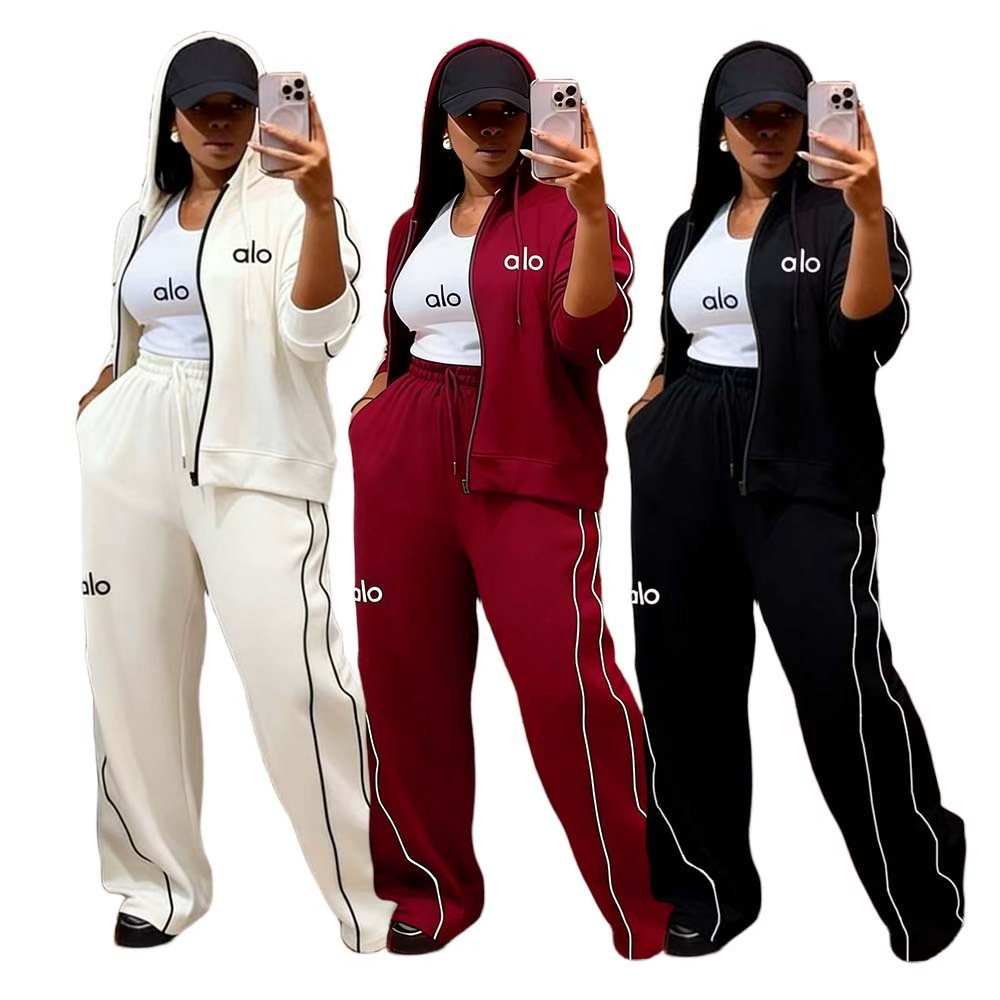 Dd0175 European and American Women's Clothing Cross-Border Autumn and Winter New Fashion Elegant Casual Suit Embroidered Hooded Wide-Leg Two-Piece Set