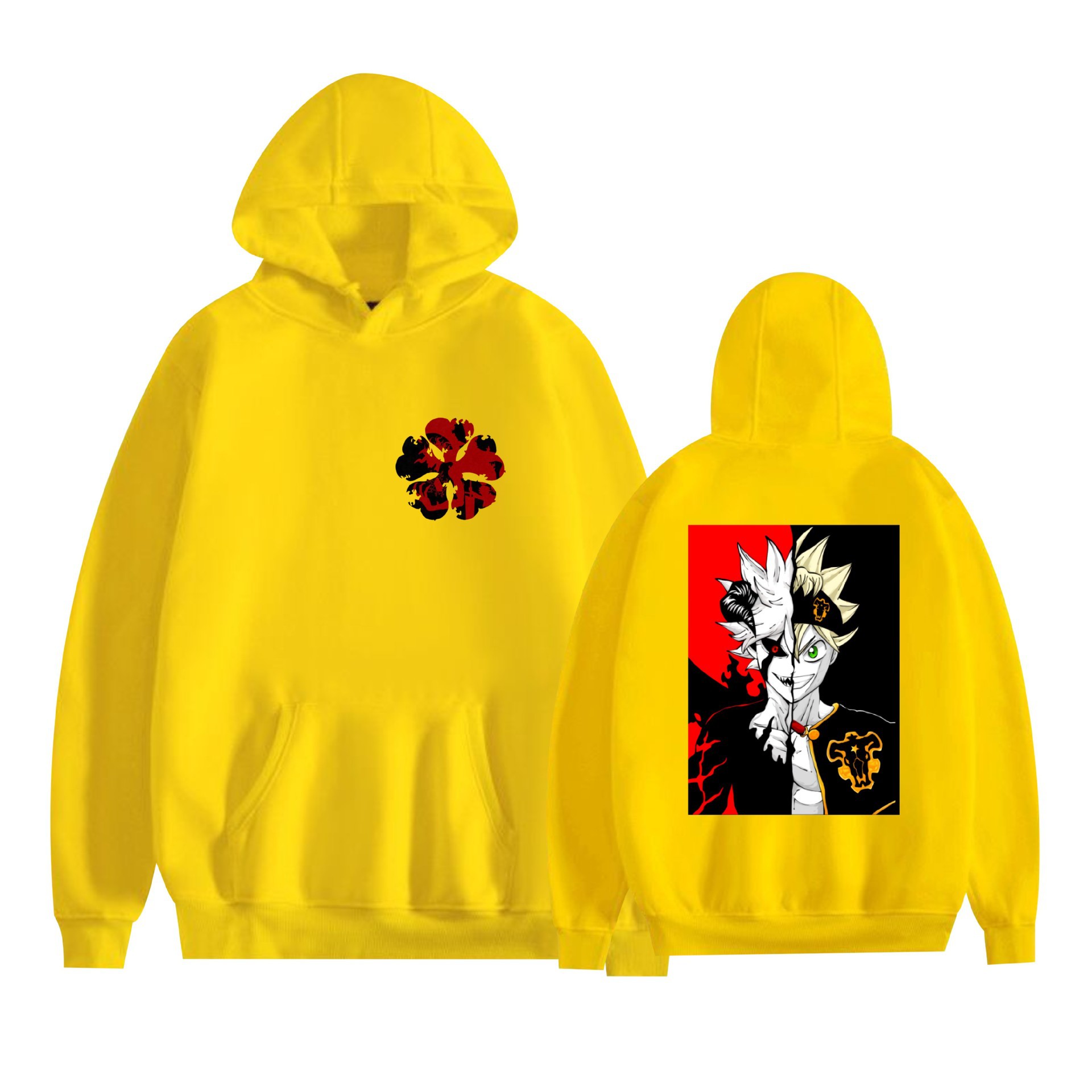 Trébol de cuatro hojas negro nuevo transfronterizo Black Clover animación periféricos hombres y mujeres suéter con capucha suelto casual