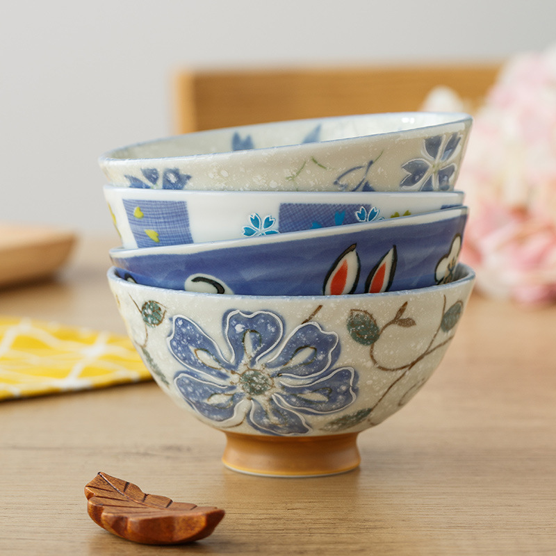 Japanese Imported Traditional Mino Ceramic Tableware Underglaze Color Japanese Rice Bowl Cherry Blossom Couple Bowl Couple Bowl