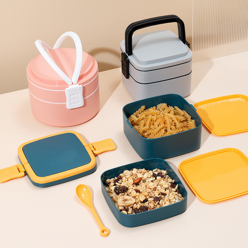 Japanese double-layer portable lunch box with lid office lunch box student lunch box multi-layer microwave heating