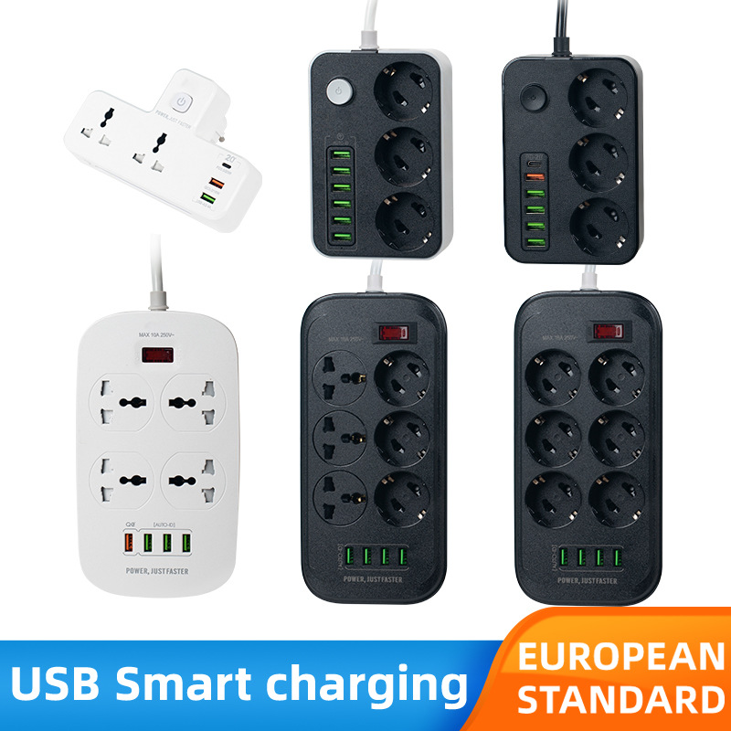 跨境外贸欧式USB/type-c插座欧规/美规/英规等多国通用插线板排插