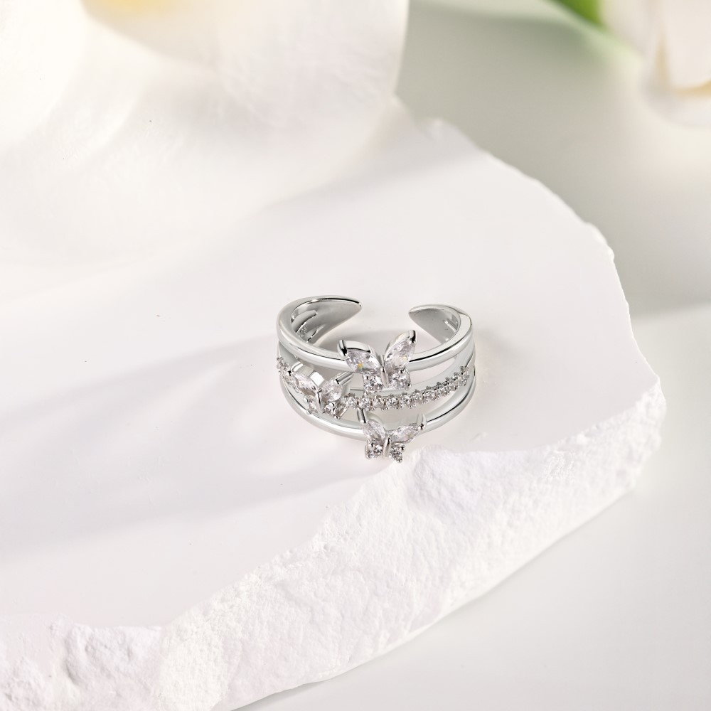 5g Weight Zircon Inlay Material Open Rings, Rings Classification 6, 9, Adjustable Ring Size 1 Piece Quantity Daily, Tea Party Occasion 925 Sterling Silver Material Butterfly Pattern Women's Gender Inlay Design Sweet, Shiny Style 925 Sterling Silver Zircon Butterfly Open Rings Rings 21