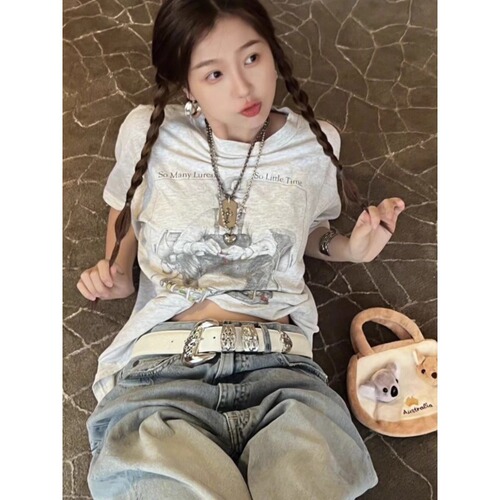 Retro inlaid rhinestone love single belt hot girl sweet new Y2K disco student jeans belt