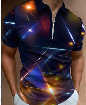 Deportes de verano para hombres, solapa suelta transpirable, cremallera de manga corta, chaqueta de polo, camisa POLO de todo fósforo, impresión 3D de moda