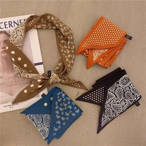 New Style Silk Scarf French Cashew Flower Ribbon Women's Versatile Decorative Collar Scarf Binding Pouch Tying Long Strip Two-Sided Collar Scarf