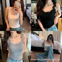 肯豆/贝贝同款蕾丝花边吊带背心女带胸垫百搭新中式长款美背内衣