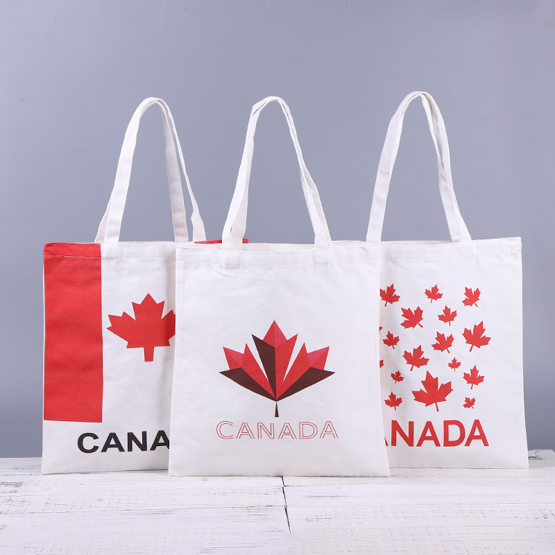 跨境现货加拿大国旗棉布袋派对聚会节日用品购物袋子帆布包礼品