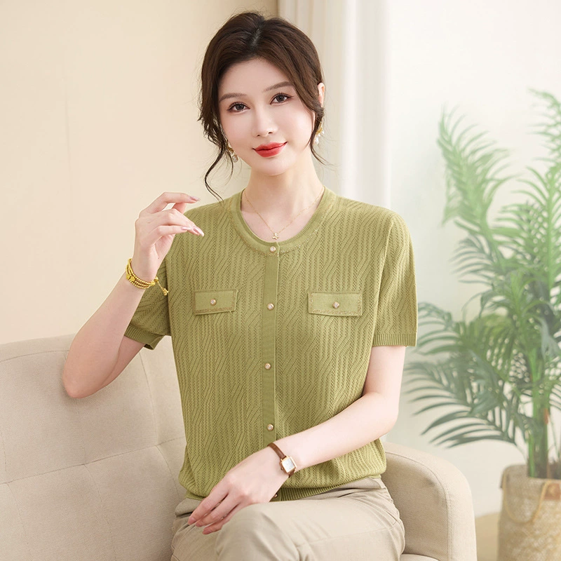 2025 новые летние модные топы для мам среднего возраста, 50-летние, среднего возраста и пожилые женщины, свободные футболки из ледяного шелка с короткими рукавами