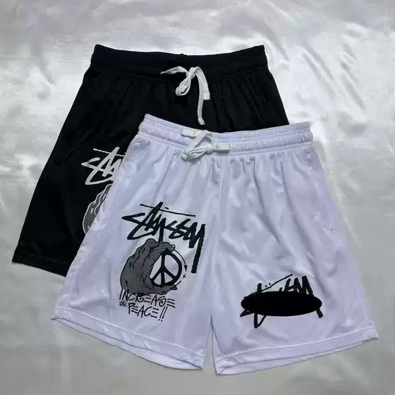 Stüssy Peace Sign Print Mesh Shorts American Streetwear Oversized Breathable Athletic