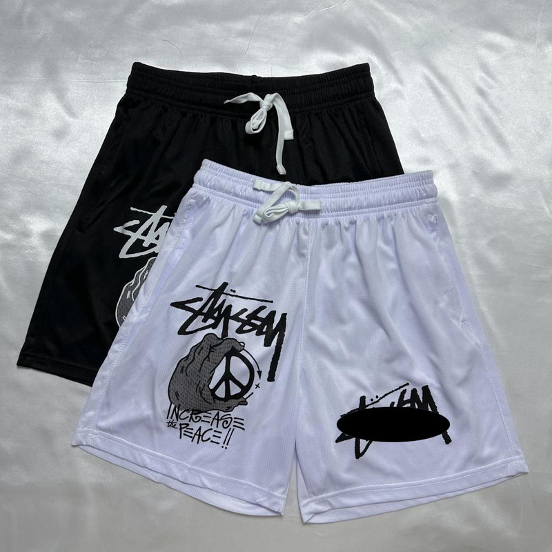 Stüssy Stussy Peace Gesture Printed Mesh Shorts American Street Fashion Brand Loose and Breathable Sports
