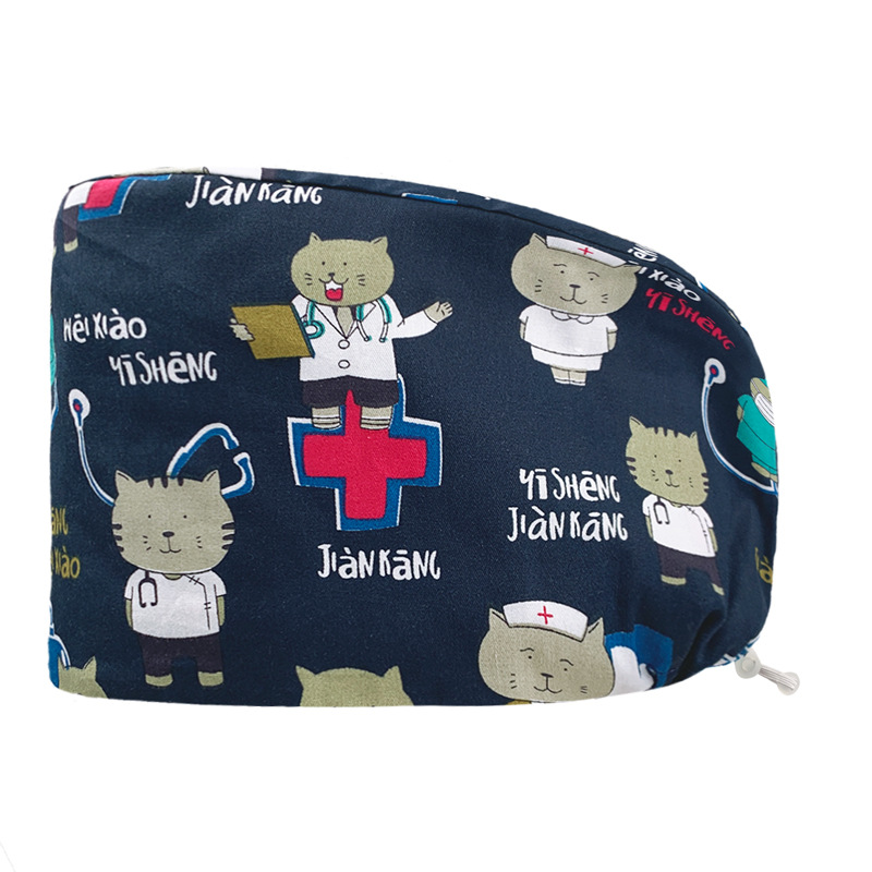 Gorro redondo de algodón puro para hombre y mujer, gorro bonito con estampado de UCI quirúrgico y hebilla, gorro de trabajo ajustable para médico y Hospital, gorro de enfermera