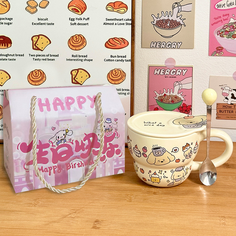 Taza de cerámica Taza con tapa Taza de agua para niñas de alto valor Regalo de cumpleaños en casa Regalo de mano Taza de café de pareja