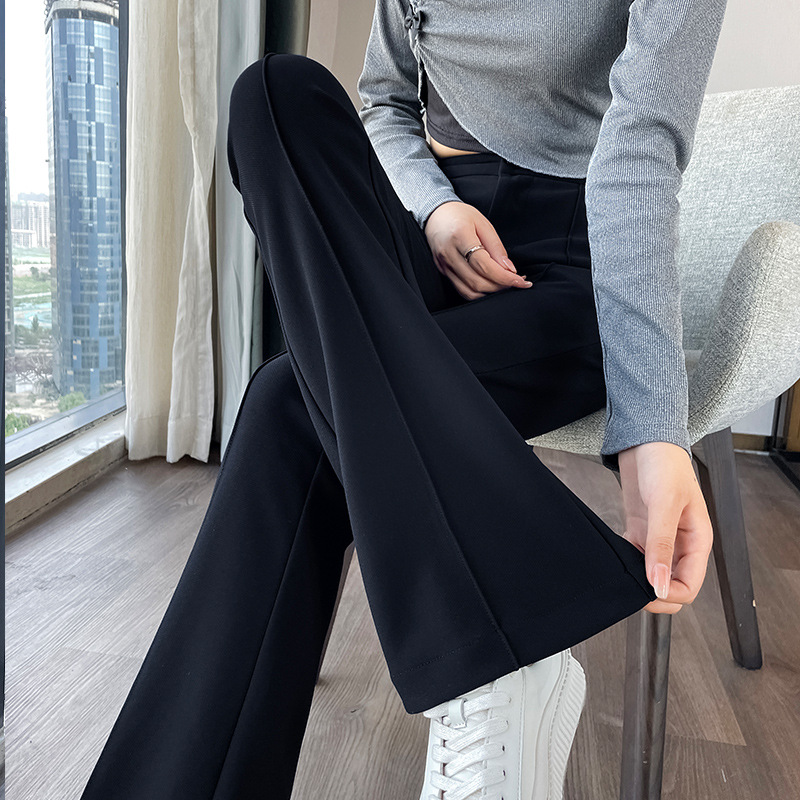 Black Flared Pants for Women, Spring 2025 New Style, Petite High-Waisted Slimming Drape Casual Suit Pants