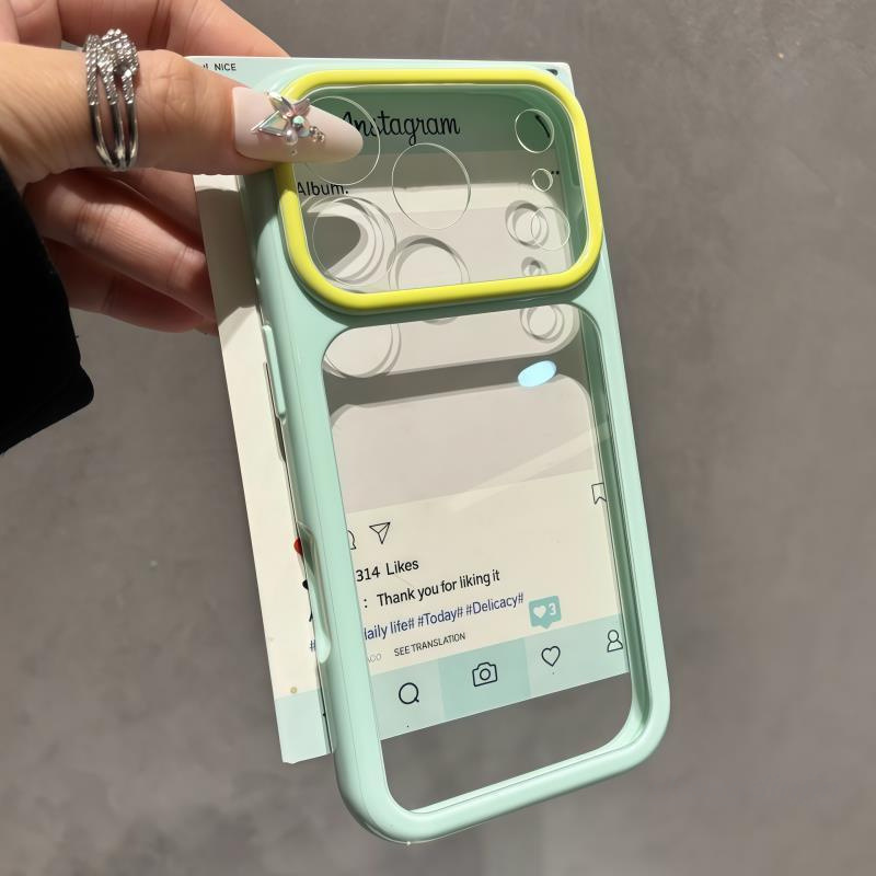 Grooved DIY Transparent Solid Color Phone Case Suitable for iPhone 17 Pro Max 18 Full Coverage Apple 15 16 Color-Blocking for Women