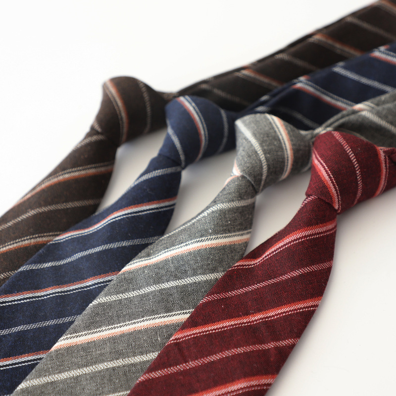 Factory Wholesale In-Stock Vintage Narrow Striped Tie in Gray, Black, and Navy Blue, Korean Style Casual Cosplay Hand-Tied Tie