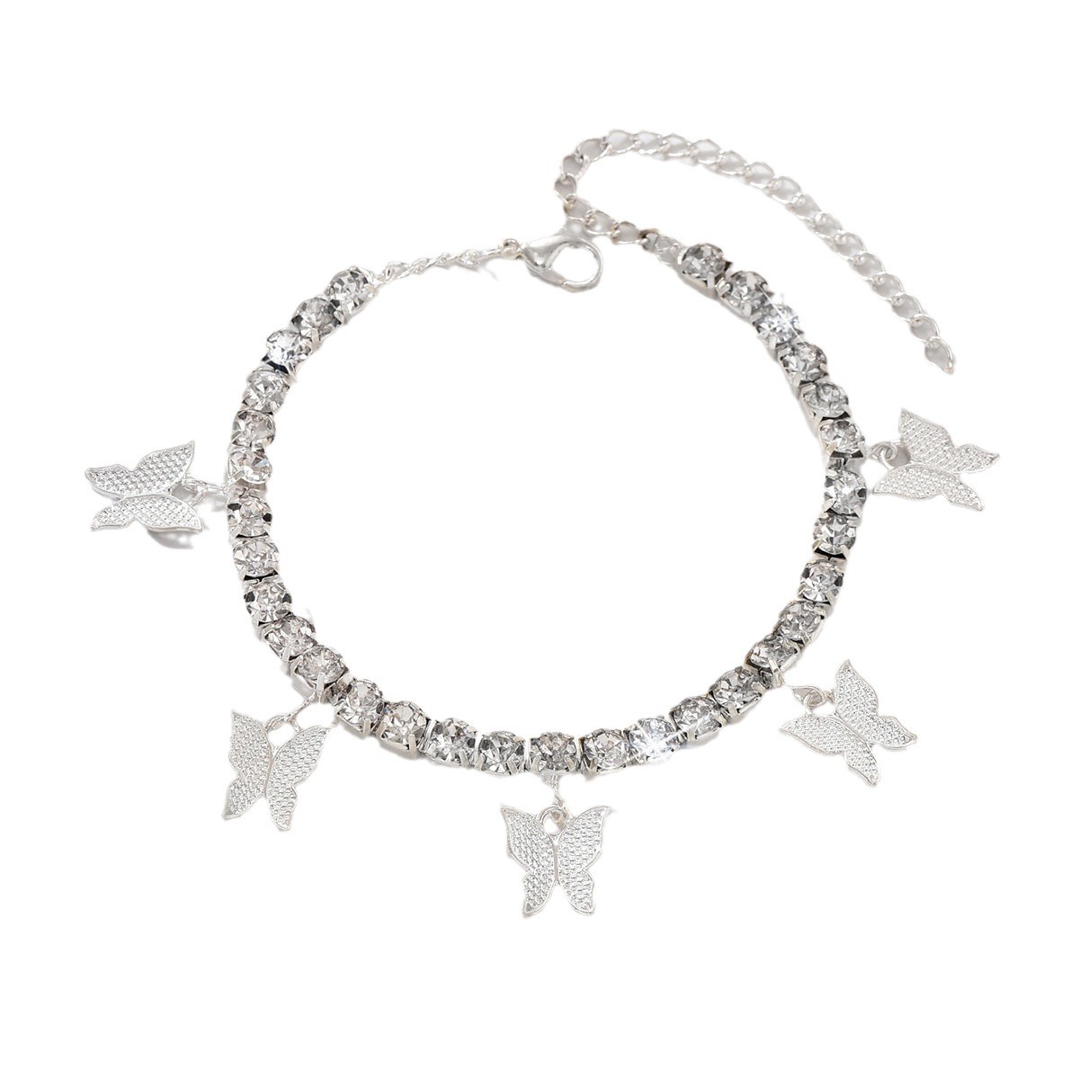 Venta cruzada creativa de diamante de mariposa correa de tobillo temperamento simple cadena de garra bordilla pie joyería de playa de moda