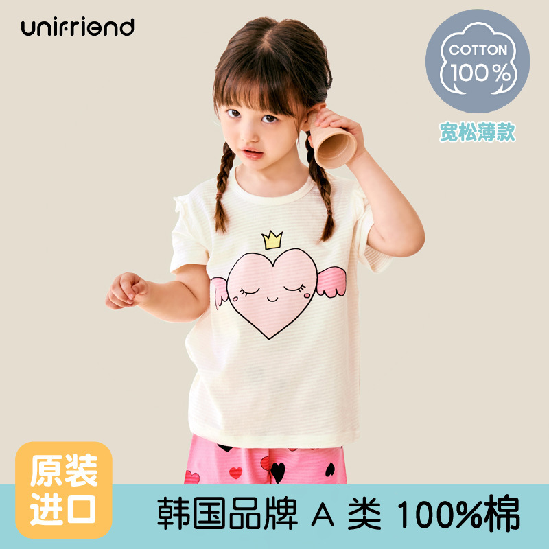 unifriend2023 Summer New Children's Pajamas Short-sleeved Set Boys and Girls Baby Home Clothes Cotton Cartoon