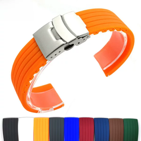 Xingfa Waterproof Sports Vertical Stripe Pattern Silicone Watch Strap with Tire Tread Design, Available in 18, 20, 22, 24mm