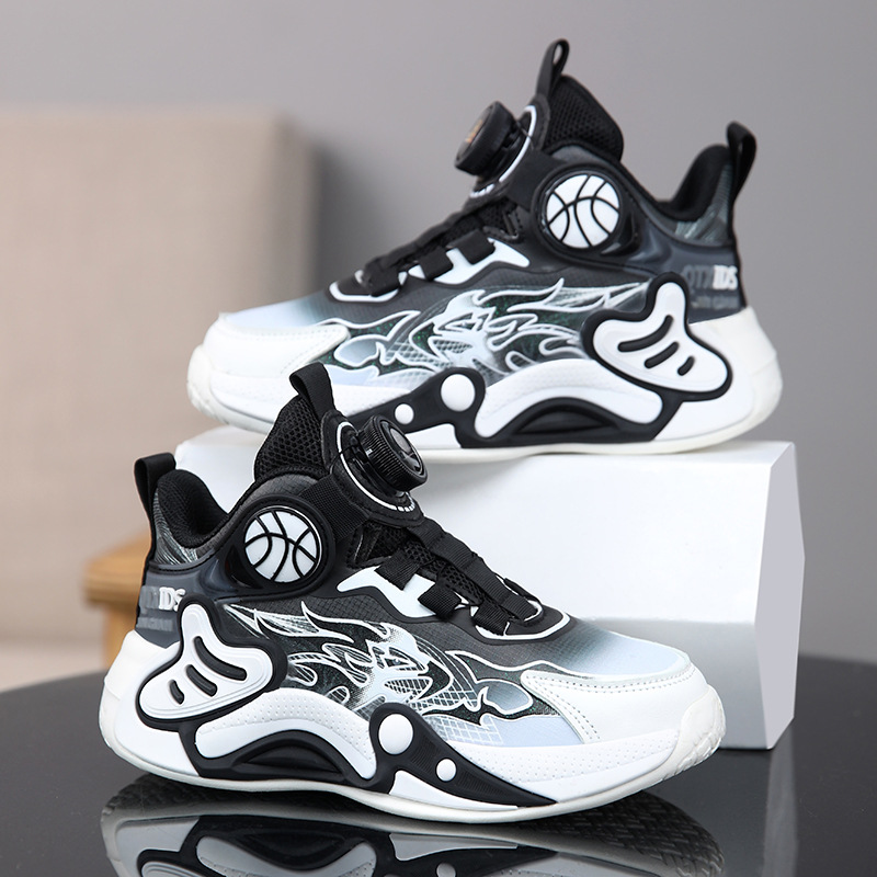 Boys' Basketball 2023 Autumn New Rotating Buckle Middle Big Children's Running Shoes Leather Surface Breathable,_voghion.com