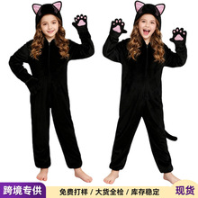 跨境新品万圣节服装猫咪衣服儿童舞台表演服饰女孩黑猫动物连体衣