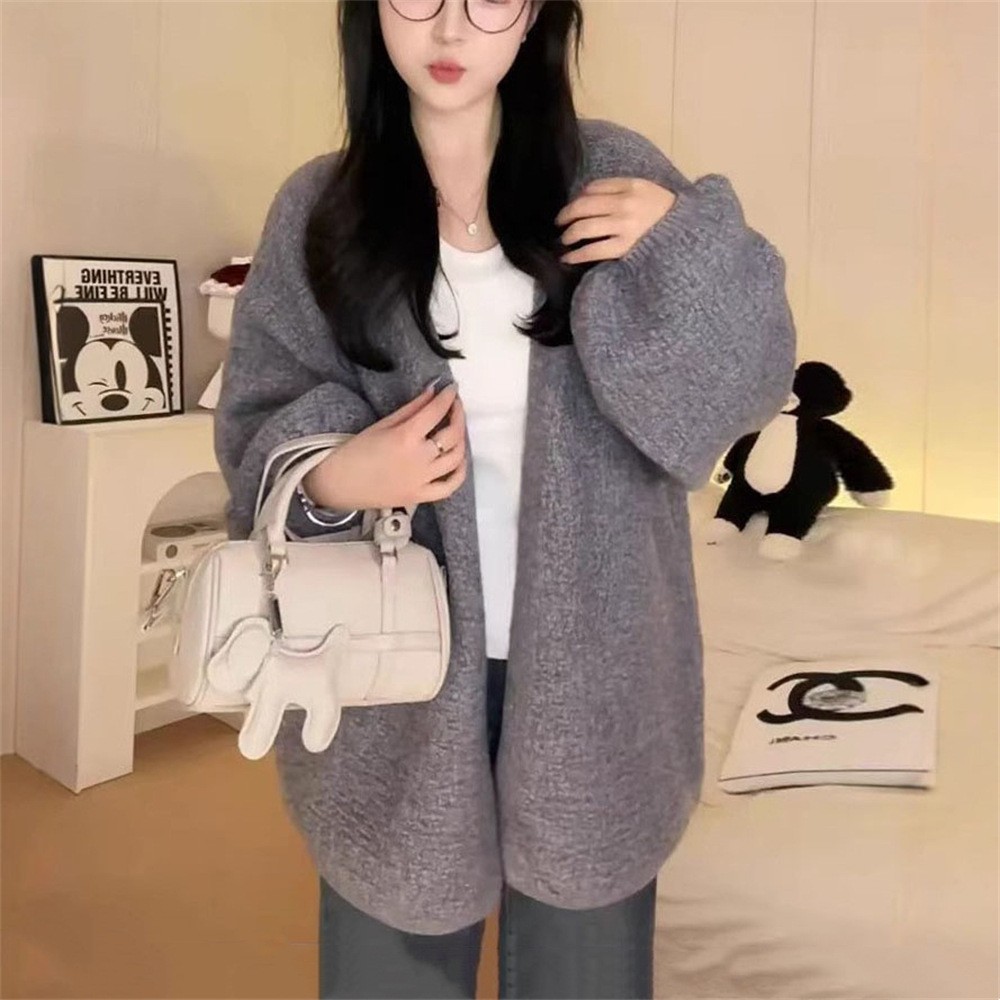 新款韩版宽松慵懒风软糯毛衣外套女春秋冬新款百搭款针织开衫上衣